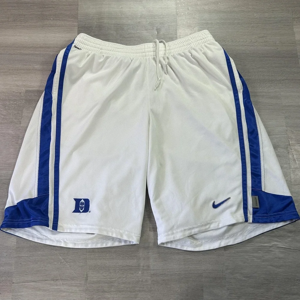 VTG Duke Blue Devils‎ Shorts Mens XL White NCAA Basketball NikeFIT Dry Authentic